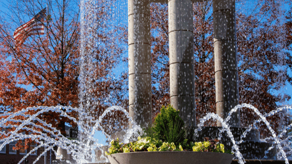 Downtown Cary, NC featuring fountain