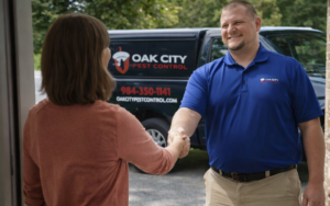 Our staff providing affordable exterminator service for a client.